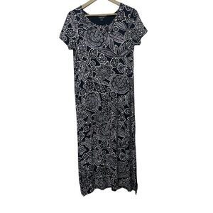 J. Jill Black White Wearever Floral Midi Dress Size Small Spring Neutral Classic